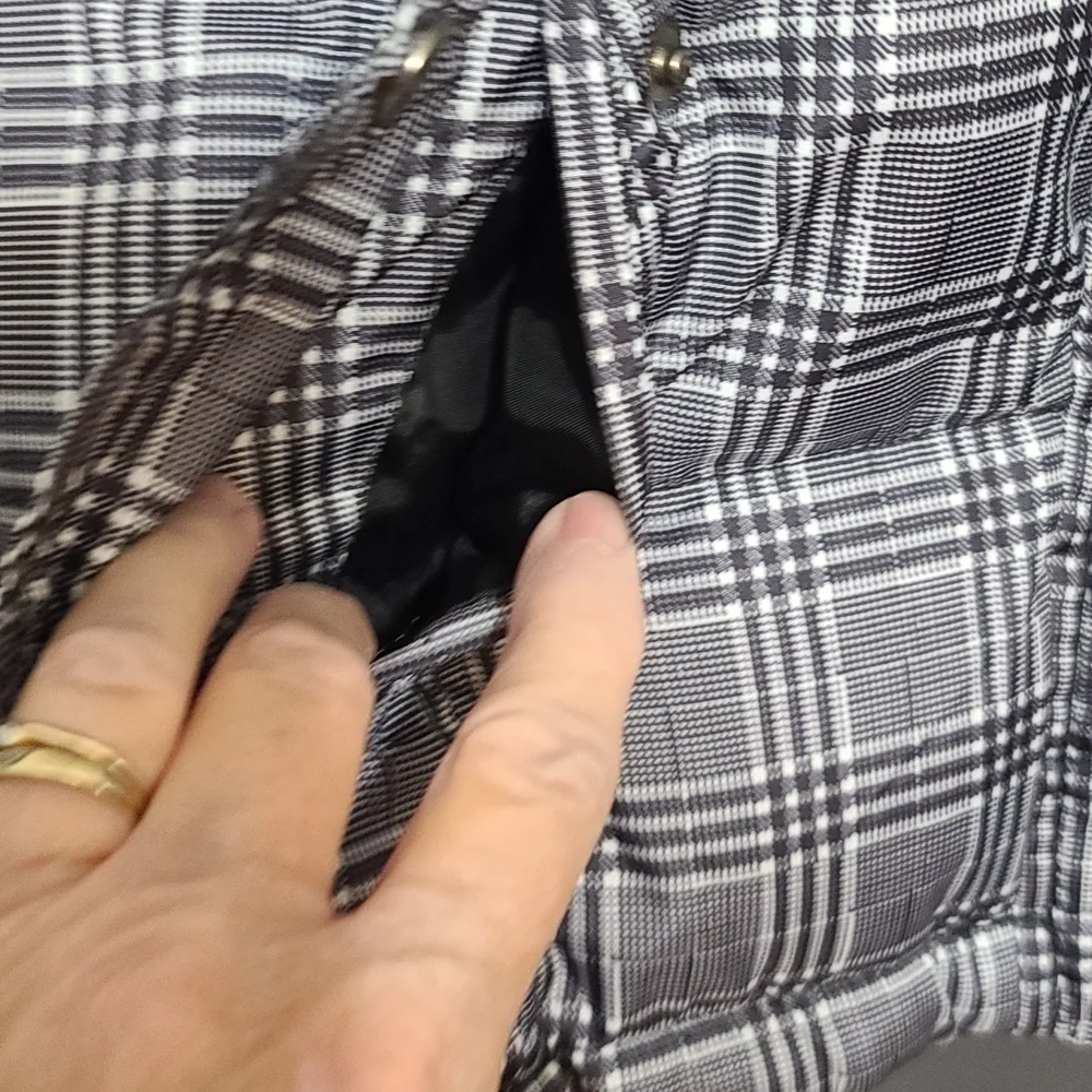 US Polo Assn. Girl's Puffy Jacket Coat Black White Plaid Removable Hood Sz M EUC